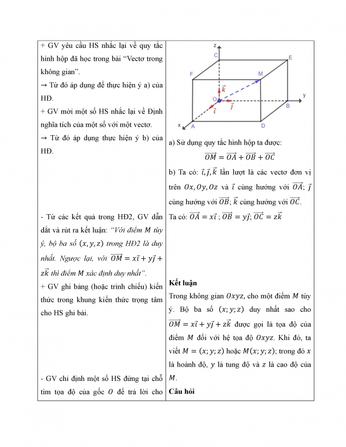 Giáo án và PPT Toán 12 kết nối bài 7: Hệ trục toạ độ trong không gian