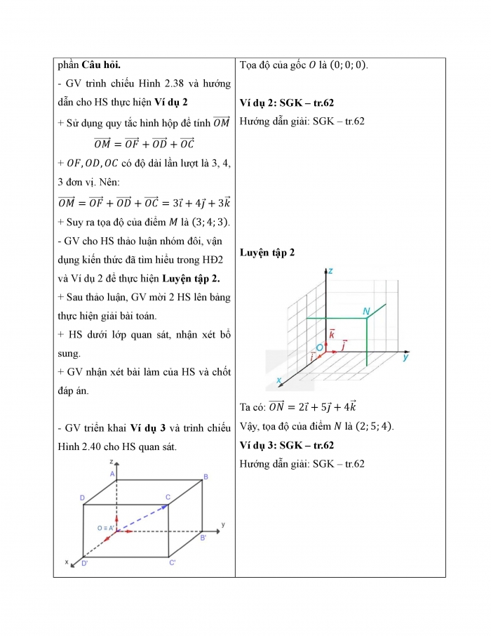 Giáo án và PPT Toán 12 kết nối bài 7: Hệ trục toạ độ trong không gian