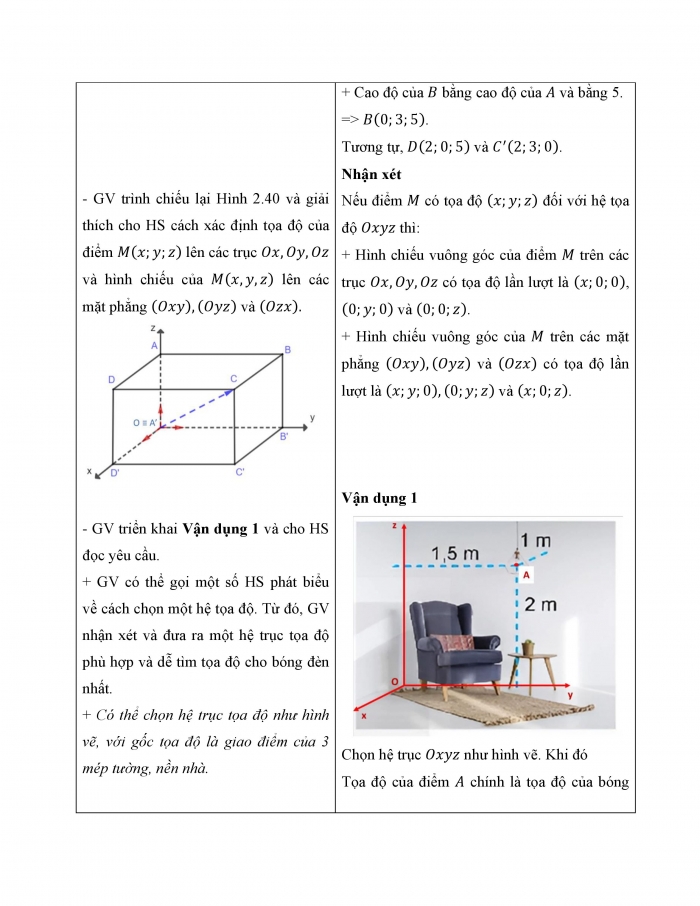 Giáo án và PPT Toán 12 kết nối bài 7: Hệ trục toạ độ trong không gian