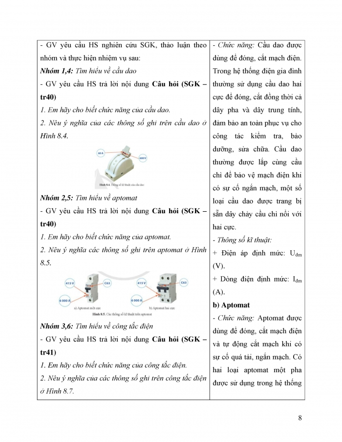 Giáo án và PPT công nghệ 12 điện - điện tử Cánh diều bài 8: Cấu trúc hệ thống điện trong gia đình