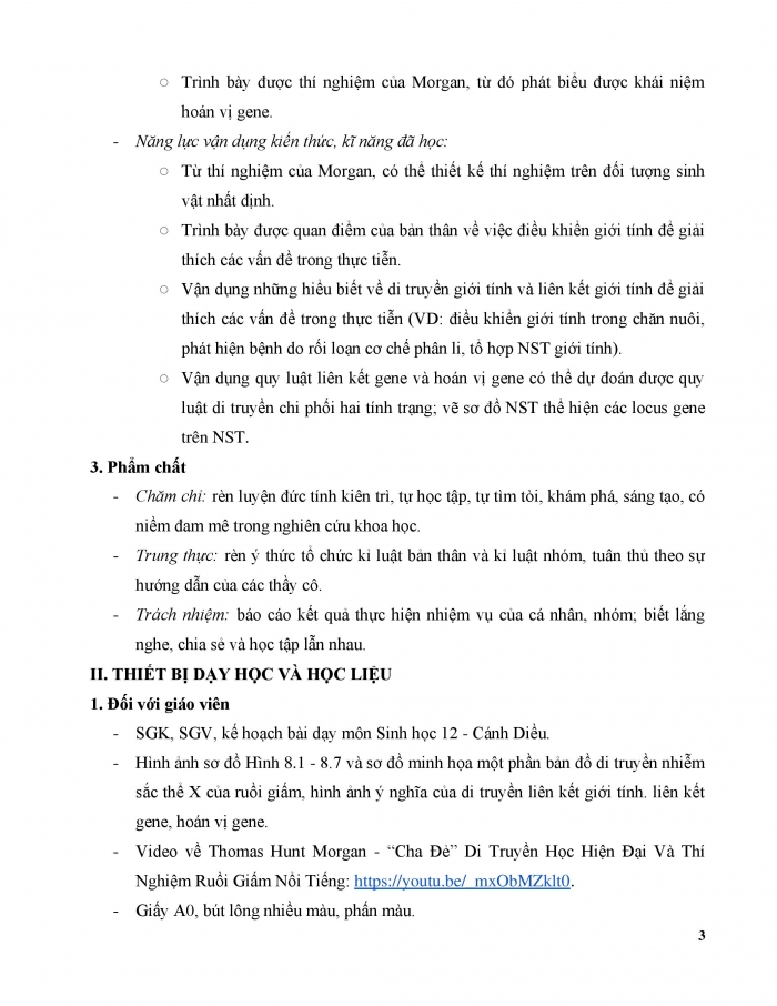 Giáo án và PPT Sinh học 12 cánh diều bài 8: Di truyền liên kết giới tính, liên kết gene và hoán vị gene