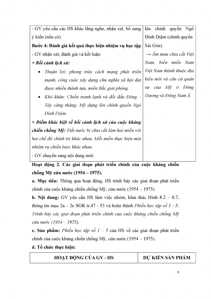 Giáo án và PPT Lịch sử 12 chân trời bài 8: Cuộc kháng chiến chống Mỹ, cứu nước (1954 – 1975)