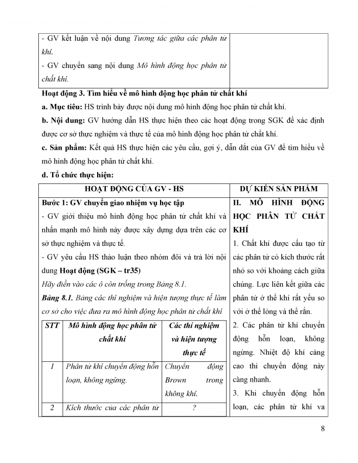 Giáo án và PPT Vật lí 12 kết nối bài 8: Mô hình động học phân tử chất khí