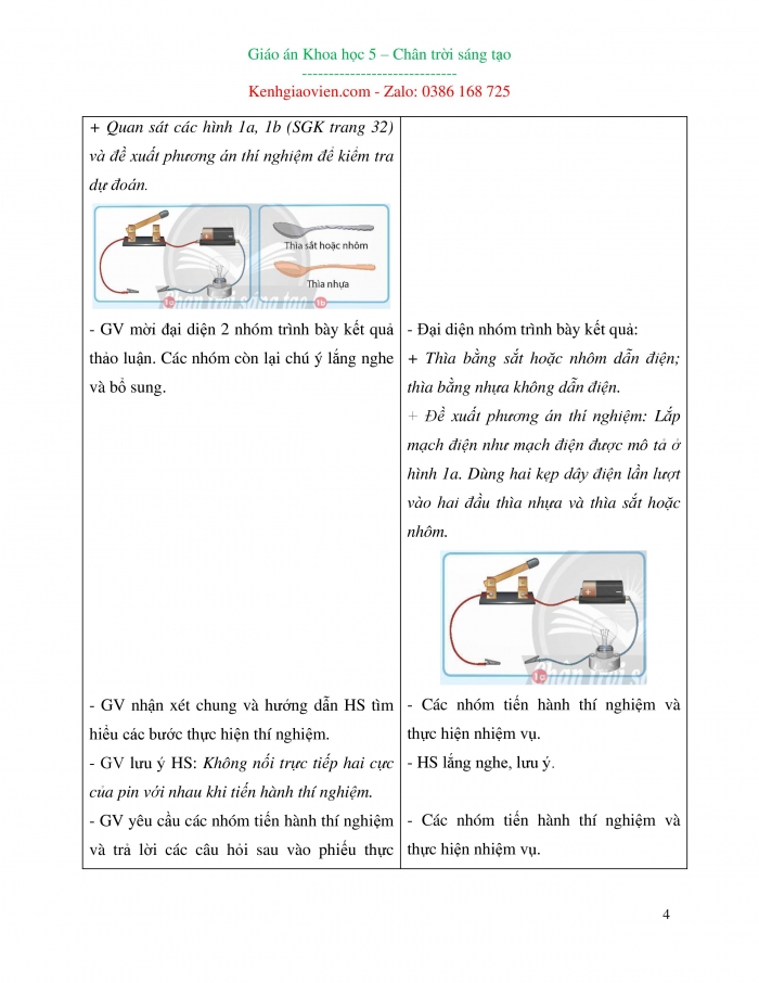 Giáo án và PPT Khoa học 5 chân trời bài 8: Vật dẫn điện và vật cách điện