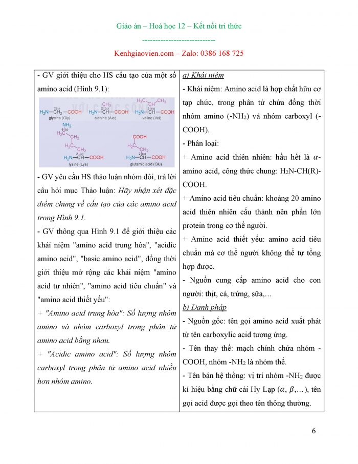 Giáo án và PPT Hoá học 12 kết nối bài 9: Amino acid và peptide