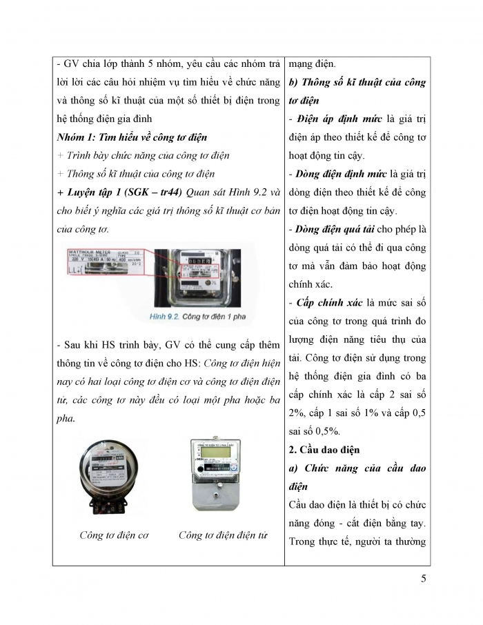 Giáo án và PPT công nghệ 12 điện - điện tử Kết nối bài 9: Thiết bị điện trong hệ thống điện gia đình