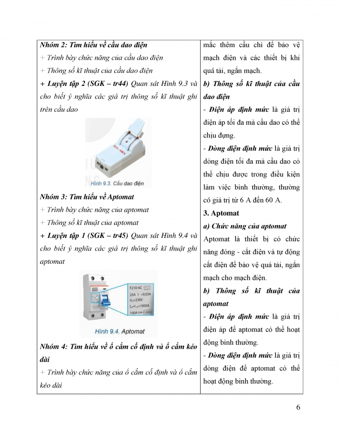 Giáo án và PPT công nghệ 12 điện - điện tử Kết nối bài 9: Thiết bị điện trong hệ thống điện gia đình