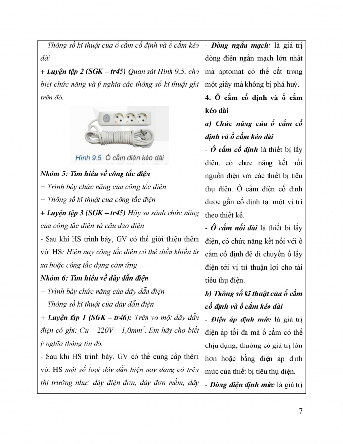 Giáo án và PPT công nghệ 12 điện - điện tử Kết nối bài 9: Thiết bị điện trong hệ thống điện gia đình