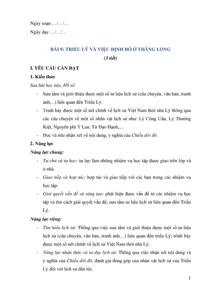 Giáo án và PPT Lịch sử và địa lí 5 Kết nối bài 9: Triều Lý và việc định đô ở Thăng Long