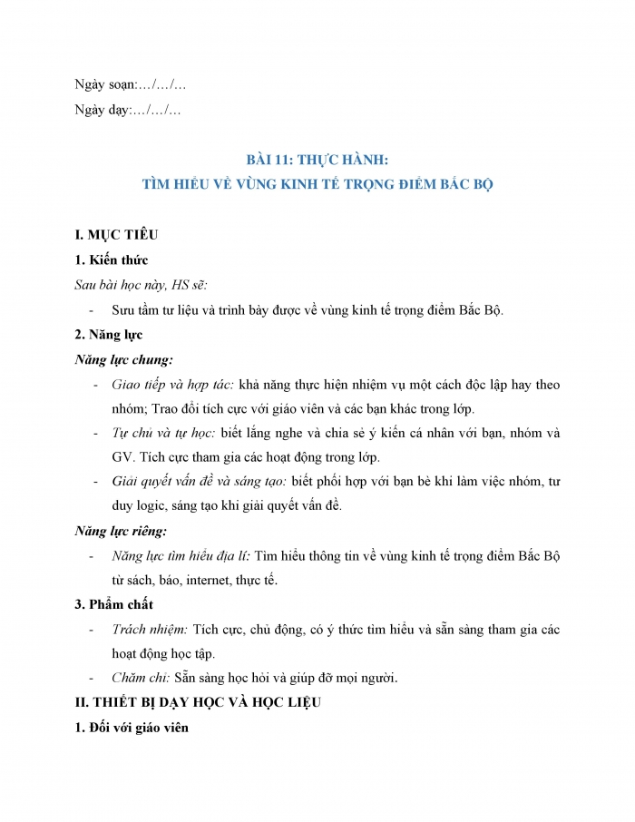 Giáo án và PPT Địa lí 9 cánh diều bài 11: Thực hành Tìm hiểu về vùng kinh tế trọng điểm Bắc Bộ