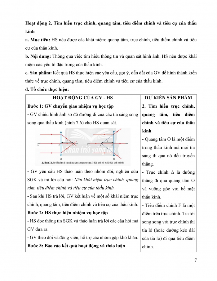 Giáo án và PPT KHTN 9 chân trời bài 7: Thấu kính. Kính lúp