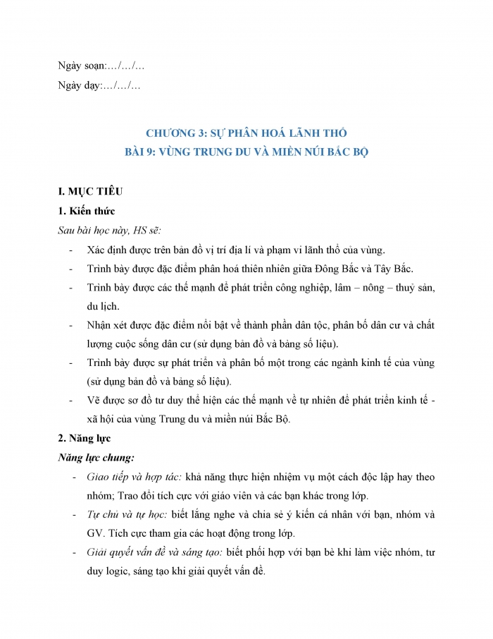 Giáo án và PPT Địa lí 9 cánh diều bài 9: Vùng Trung du và miền núi Bắc Bộ