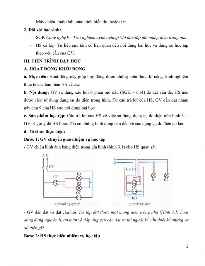 Giáo án và PPT công nghệ 9 lắp đặt mạng điện trong nhà Chân trời chủ đề 3: Thiết kế mạng điện trong nhà