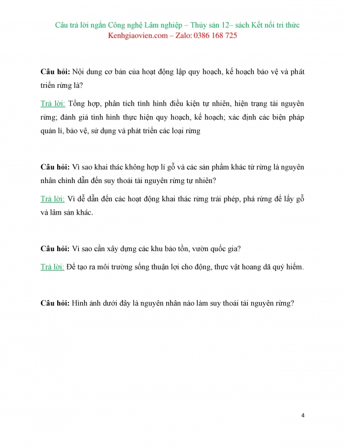 Trắc nghiệm dạng câu trả lời ngắn Công nghệ 12 Lâm nghiệp - Thuỷ sản Kết nối tri thức