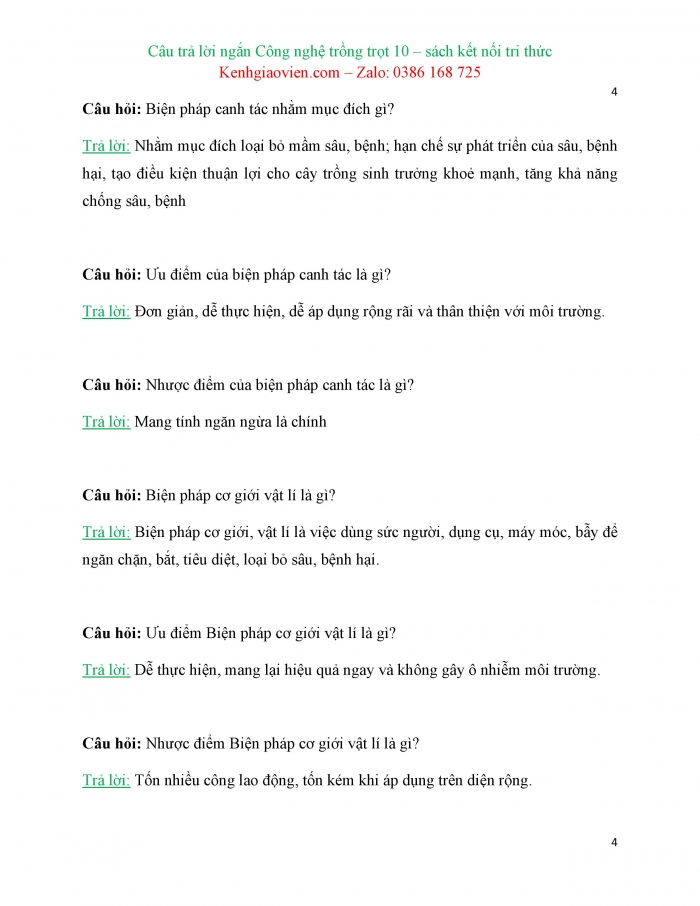 Trắc nghiệm dạng câu trả lời ngắn Công nghệ 10 Công nghệ trồng trọt Kết nối tri thức