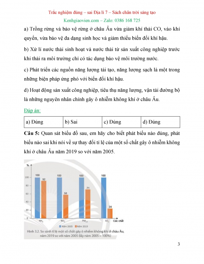 Trắc nghiệm đúng sai Địa lí 7 chân trời sáng tạo