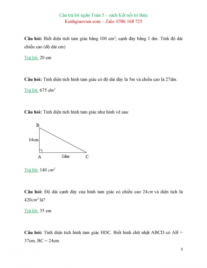 Trắc nghiệm dạng câu trả lời ngắn Toán 5 kết nối tri thức