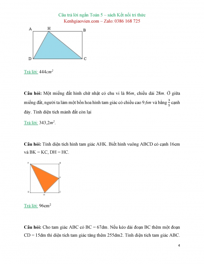 Trắc nghiệm dạng câu trả lời ngắn Toán 5 kết nối tri thức