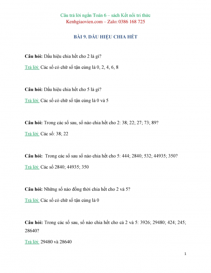 Trắc nghiệm dạng câu trả lời ngắn Toán 6 kết nối tri thức