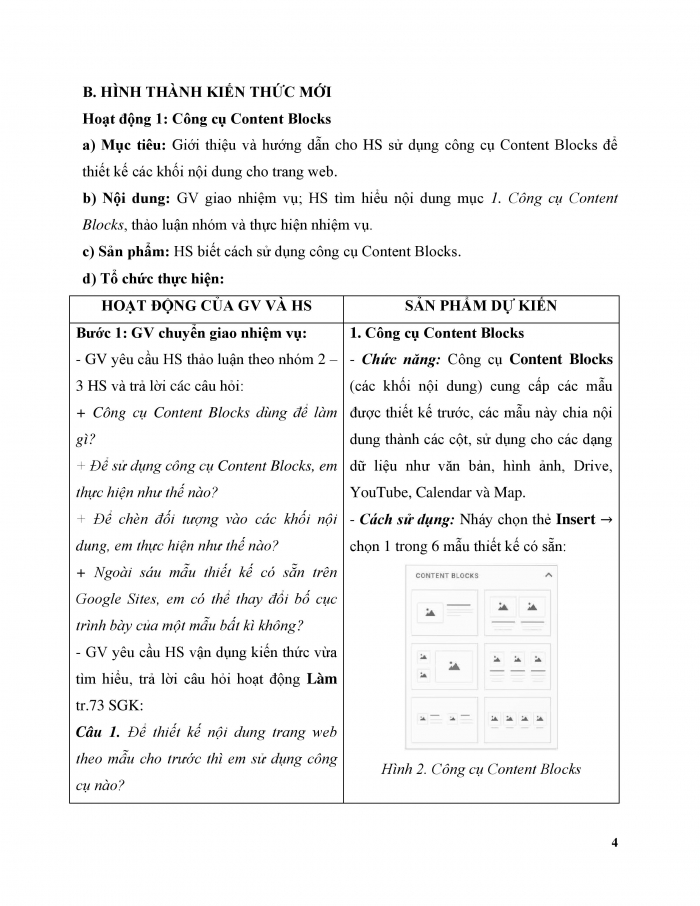 Giáo án và PPT Tin học ứng dụng 12 chân trời Bài E4: Sử dụng Content Blocks, Button, Divider