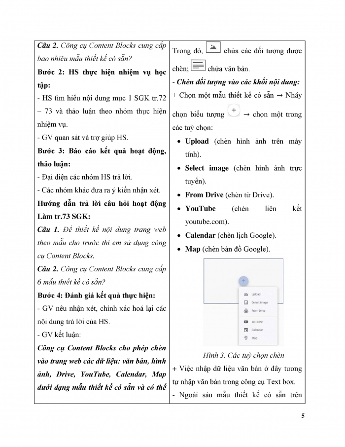 Giáo án và PPT Tin học ứng dụng 12 chân trời Bài E4: Sử dụng Content Blocks, Button, Divider