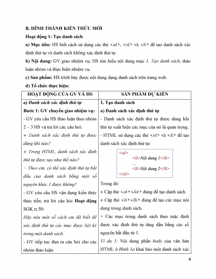 Giáo án và PPT Khoa học máy tính 12 cánh diều bài 4: Trình bày nội dung theo dạng danh sách, bảng biểu