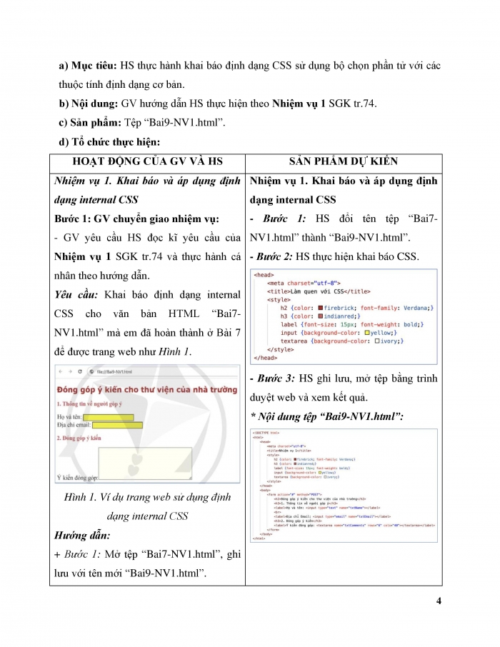 Giáo án và PPT Khoa học máy tính 12 cánh diều bài 9: Thực hành định dạng một số thuộc tính CSS