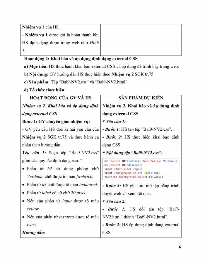 Giáo án và PPT Khoa học máy tính 12 cánh diều bài 9: Thực hành định dạng một số thuộc tính CSS