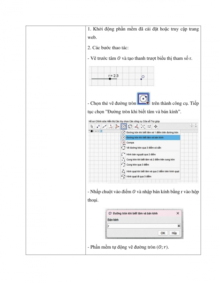 Giáo án và PPT Toán 9 chân trời Hoạt động thực hành và trải nghiệm 2: Vẽ đường tròn bằng phần mềm GeoGebra