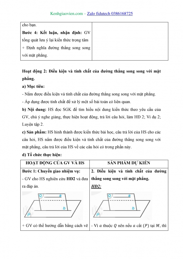 Giáo án và PPT Toán 11 kết nối Bài 12: Đường thẳng và mặt phẳng song song