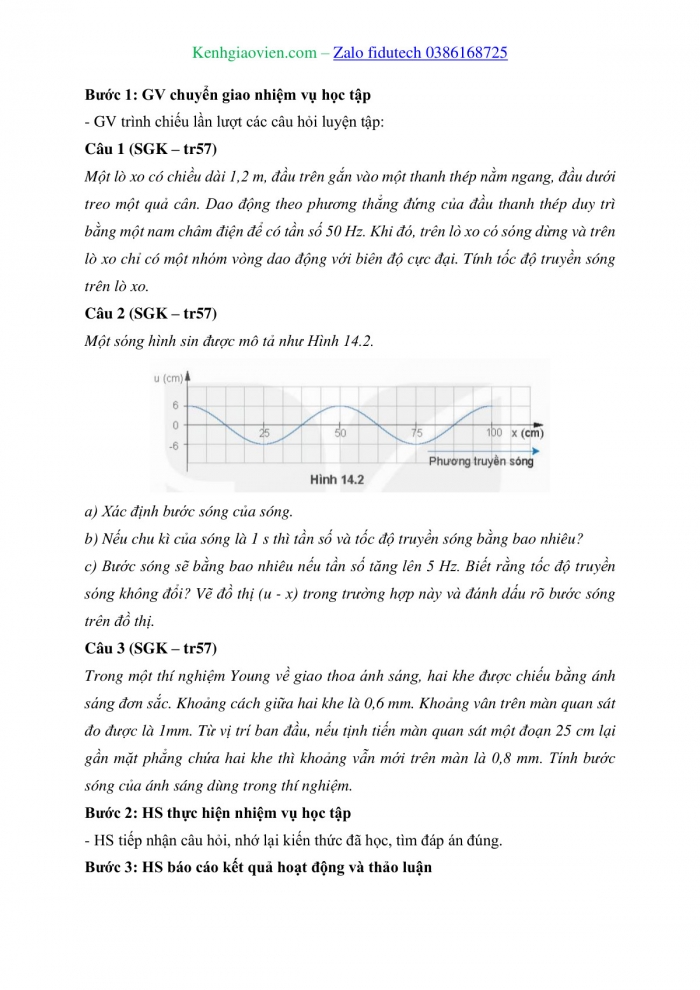 Giáo án và PPT Vật lí 11 kết nối Bài 14: Bài tập về sóng