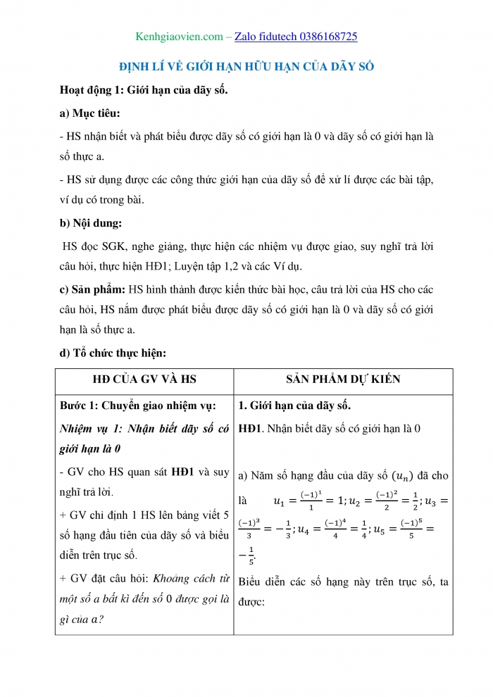 Giáo án và PPT Toán 11 kết nối Bài 15: Giới hạn của dãy số