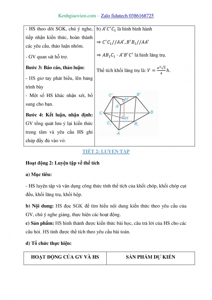 Giáo án và PPT Toán 11 kết nối Bài 27: Thể tích