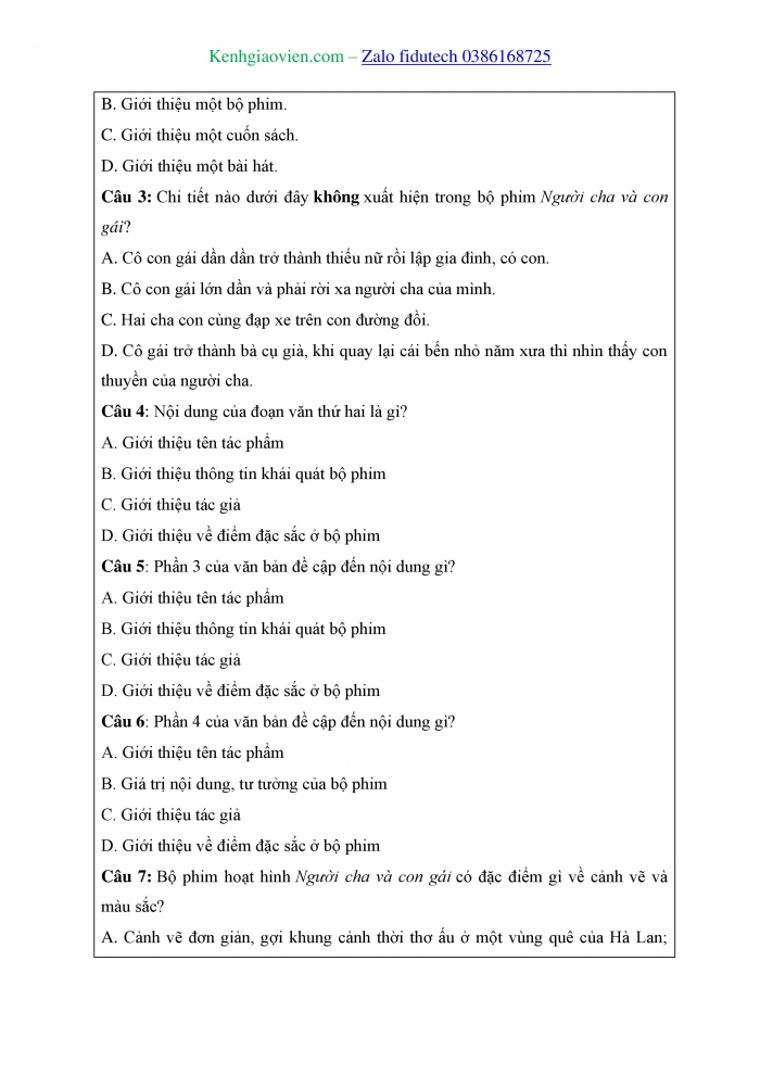 Giáo án và PPT Ngữ văn 8 cánh diều Bài 10: Bộ phim “Người cha và con gái” (Theo vtc.vn)