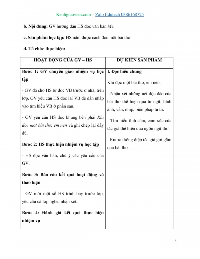 Giáo án và PPT Ngữ văn 7 chân trời Bài 10: Mẹ (Đỗ Trung Lai)