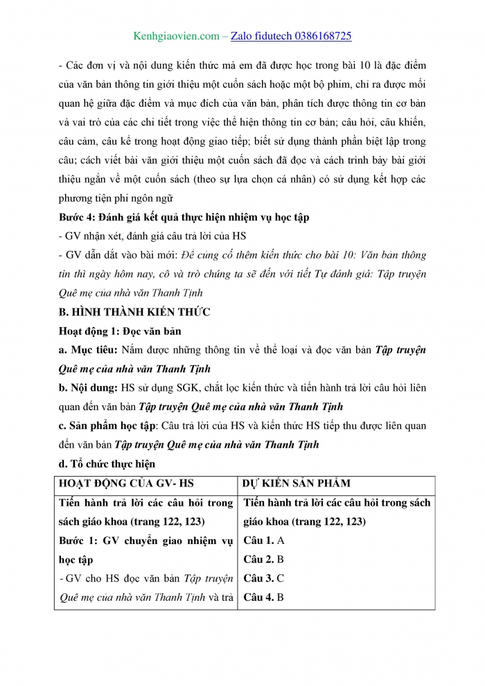 Giáo án và PPT Ngữ văn 8 cánh diều Bài 10: Tập truyện “Quê mẹ” của nhà văn Thanh Tịnh (Theo Trần Hữu Tá)