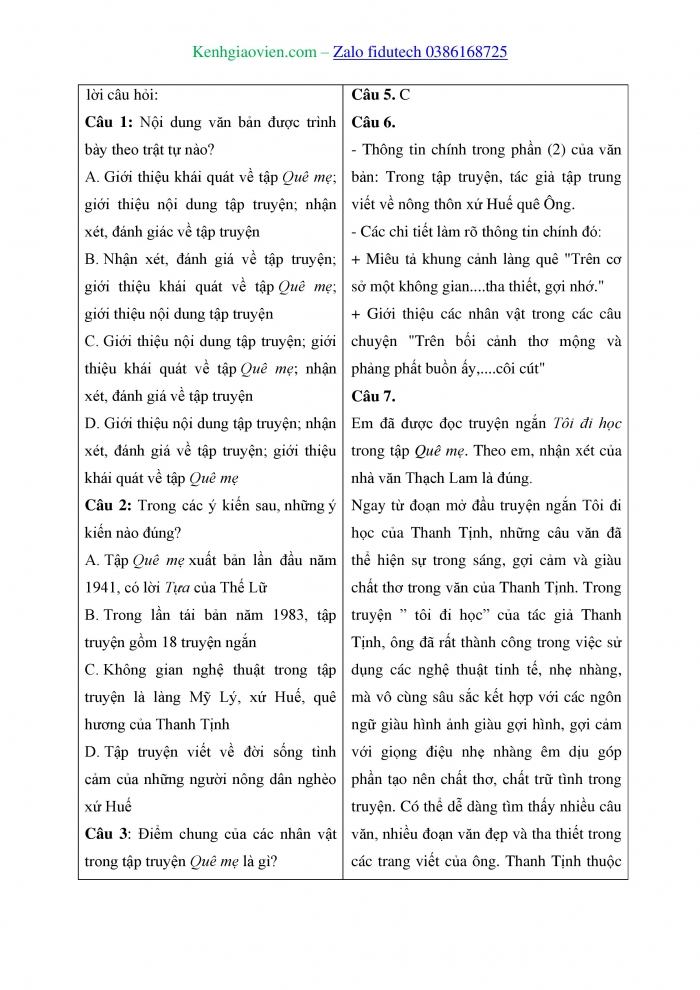 Giáo án và PPT Ngữ văn 8 cánh diều Bài 10: Tập truyện “Quê mẹ” của nhà văn Thanh Tịnh (Theo Trần Hữu Tá)