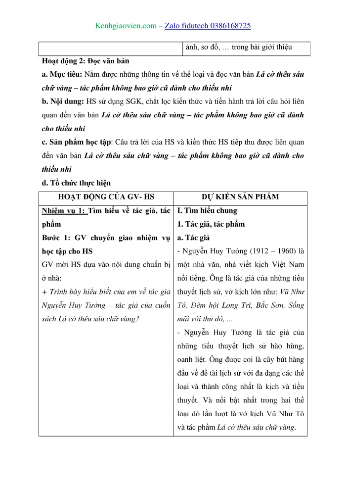 Giáo án và PPT Ngữ văn 8 cánh diều Bài 10: “Lá cờ thêu sáu chữ vàng” – tác phẩm không bao giờ cũ dành cho thiếu nhi (Theo sachhaynendoc.net)