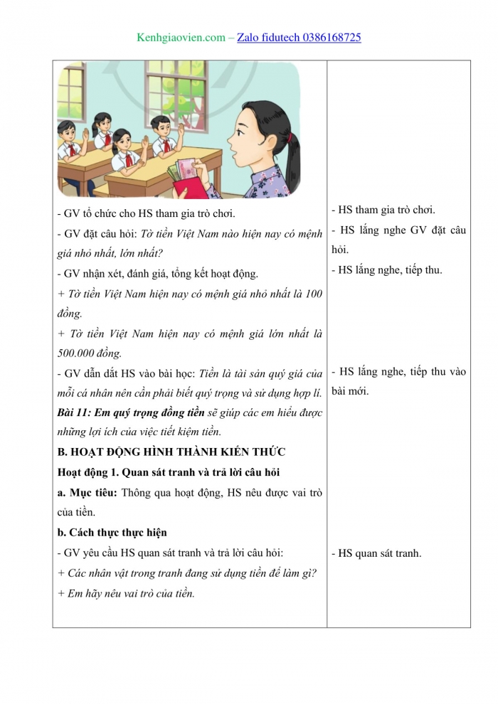 Giáo án và PPT Đạo đức 4 cánh diều Bài 11: Em quý trọng đồng tiền