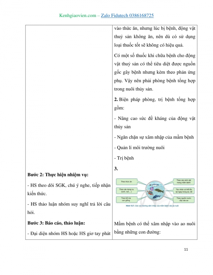 Giáo án và PPT Công nghệ 7 cánh diều Bài 13: Quản lí môi trường ao nuôi và phòng, trị bệnh thuỷ sản