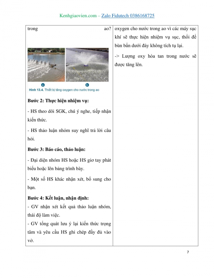 Giáo án và PPT Công nghệ 7 cánh diều Bài 13: Quản lí môi trường ao nuôi và phòng, trị bệnh thuỷ sản