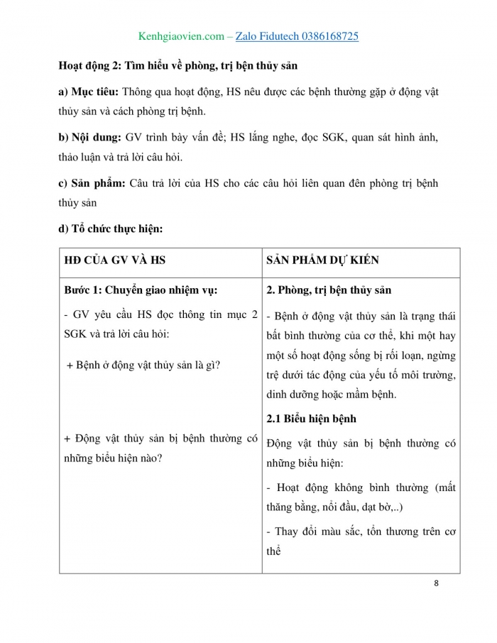 Giáo án và PPT Công nghệ 7 cánh diều Bài 13: Quản lí môi trường ao nuôi và phòng, trị bệnh thuỷ sản