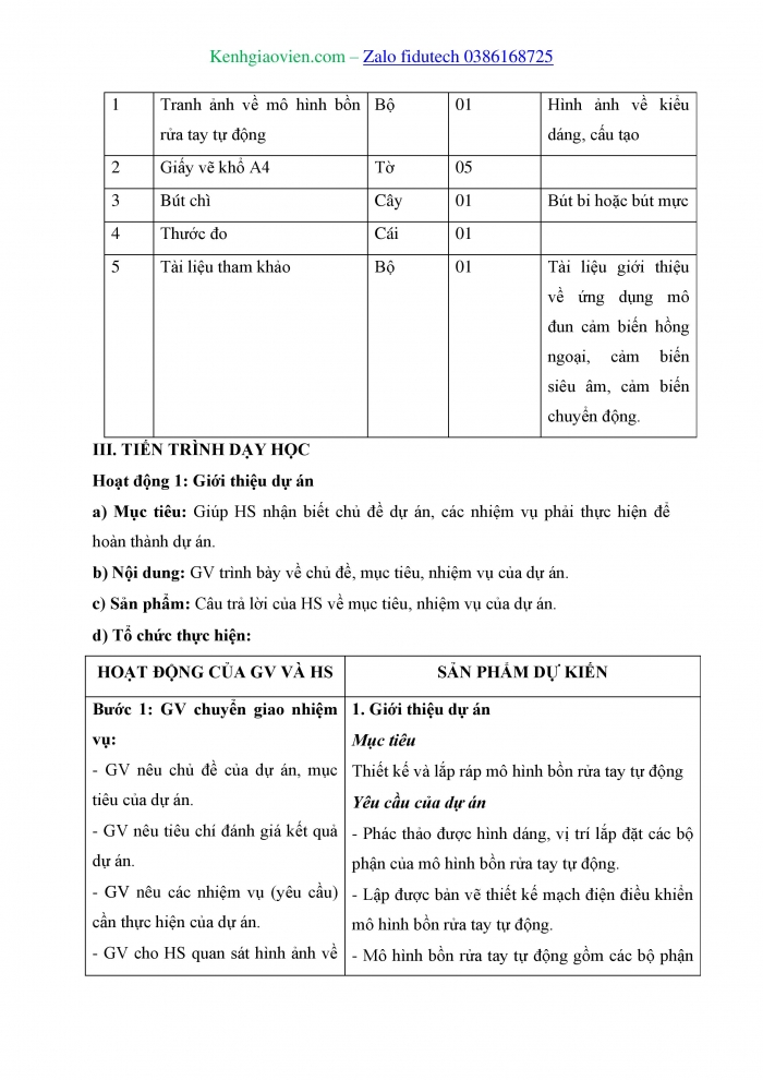 Giáo án và PPT Công nghệ 8 chân trời Dự án 2: Thiết kế mô hình bồn rửa tay tự động