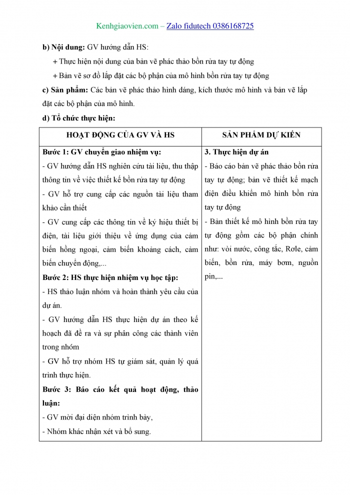 Giáo án và PPT Công nghệ 8 chân trời Dự án 2: Thiết kế mô hình bồn rửa tay tự động