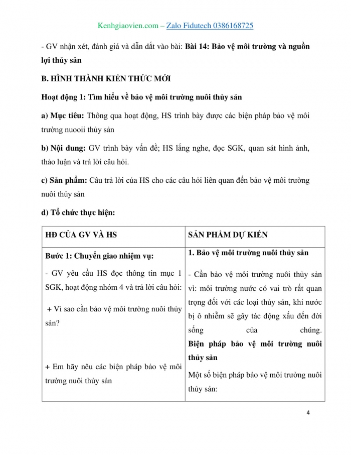 Giáo án và PPT Công nghệ 7 cánh diều Bài 14: Bảo vệ môi trường nuôi và nguồn lợi thuỷ sản