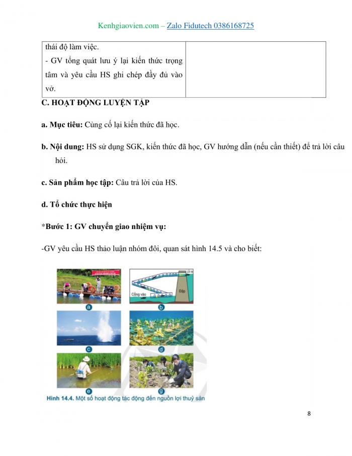 Giáo án và PPT Công nghệ 7 cánh diều Bài 14: Bảo vệ môi trường nuôi và nguồn lợi thuỷ sản