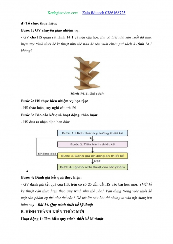 Giáo án và PPT Công nghệ 8 chân trời Bài 14: Quy trình thiết kế kĩ thuật