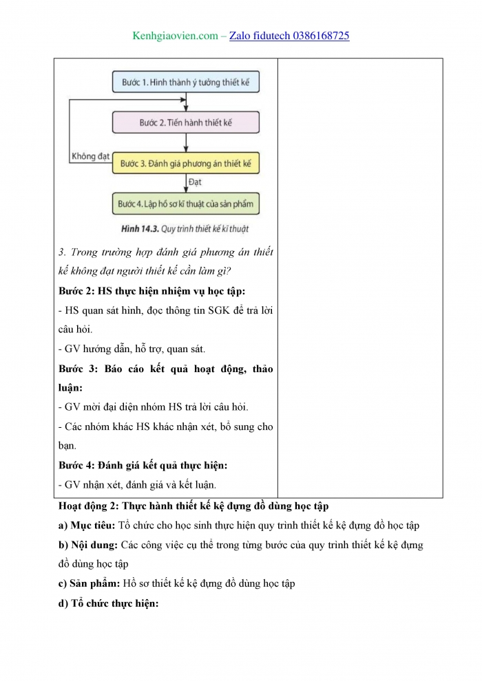 Giáo án và PPT Công nghệ 8 chân trời Bài 14: Quy trình thiết kế kĩ thuật