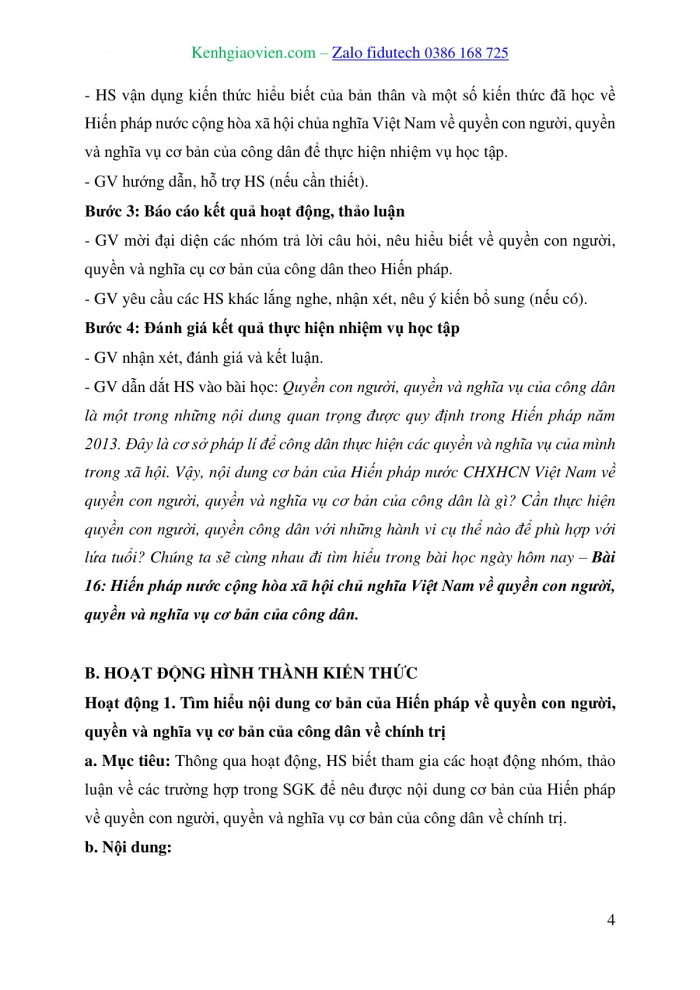 Giáo án và PPT Kinh tế pháp luật 10 cánh diều Bài 16: Hiến pháp nước Cộng hoà xã hội chủ nghĩa Việt Nam về quyền con người, quyền và nghĩa vụ cơ bản của công dân