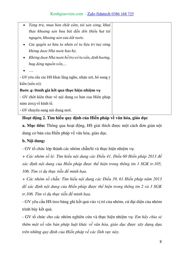 Giáo án và PPT Kinh tế pháp luật 10 cánh diều Bài 17: Hiến pháp nước Cộng hoà xã hội chủ nghĩa Việt Nam về kinh tế, văn hoá, giáo dục, khoa học, công nghệ và môi trường